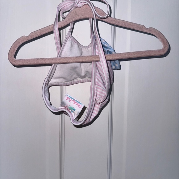 NWOT Stitchy Fish 12-18M Girls Pink and Blue Bikini Top with Polka Dot Bow Swim - Picture 5 of 6